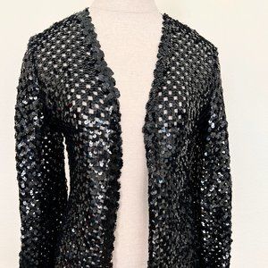 80's Black Sequin Open Knit Evening Cardigan - Jacket - Size Small/Medium